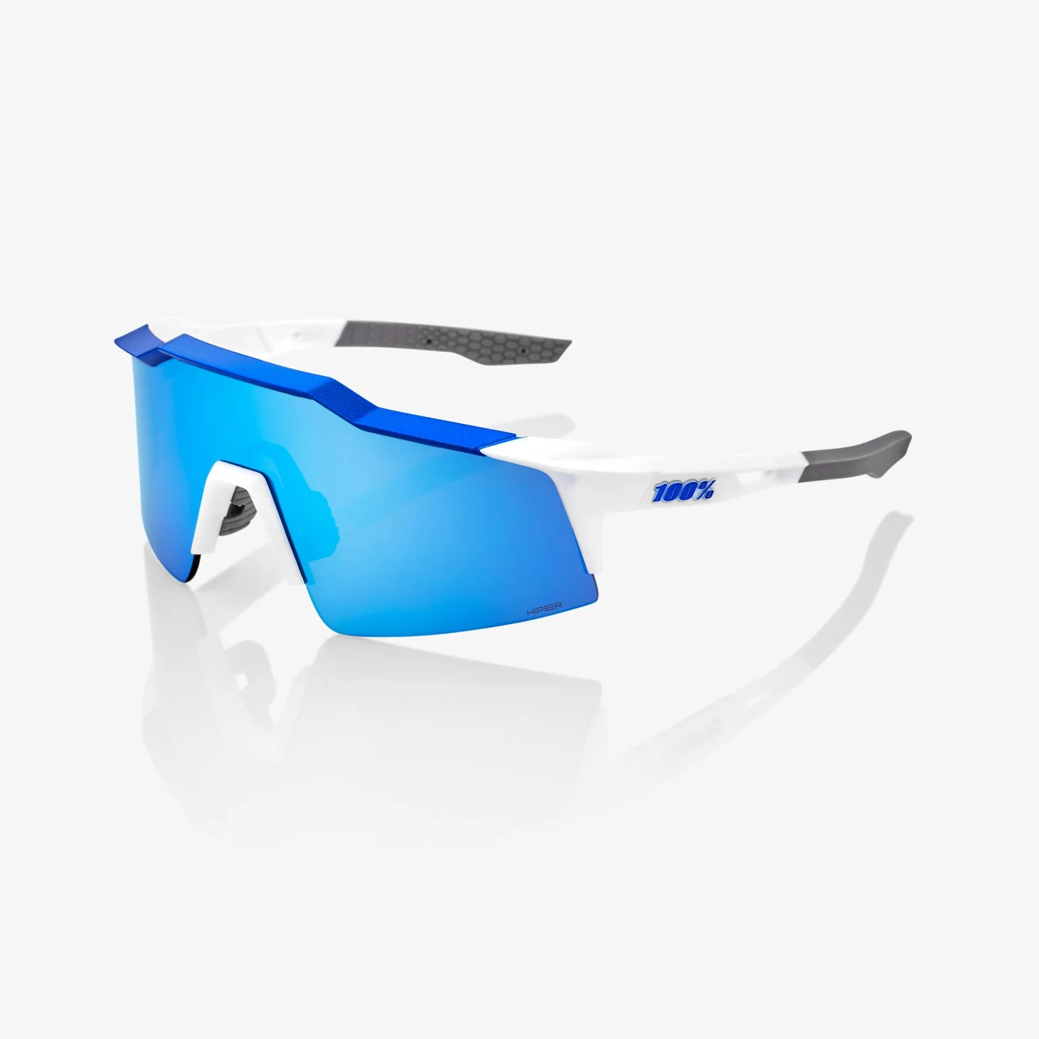 100% Speedcraft SL- Matte white/ Metallic Blue Hiper Blue multilayer Mirror lens
